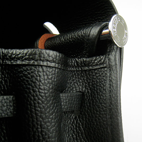 7A Replica Hermes Black/Orange Kelly 32cm Togo Leather Bag 60667